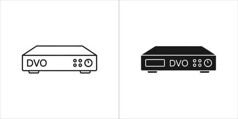 Two icons of a digital video recorder dvr, one in outline and one in silhouette