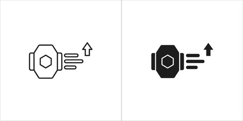 Engine or motor component with upward arrow and motion lines