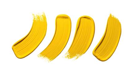 Four curved strokes of vibrant yellow paint on a black background