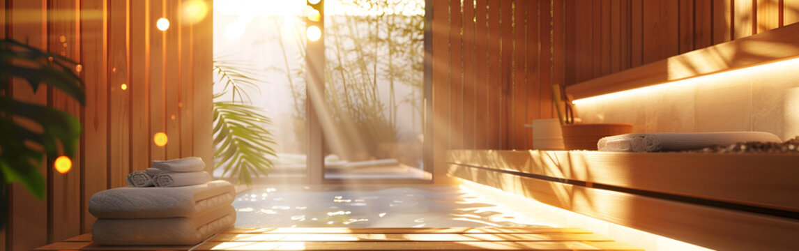 Serene spa retreat bathed in sunlight, offering ultimate relaxation and tranquil escape from daily stress