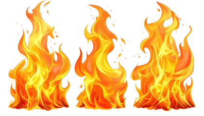 Three stylized bright flames on black. Warmth, intensity