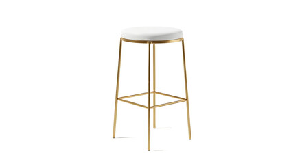 Isolated image of a gold metal stool with a white round cushion