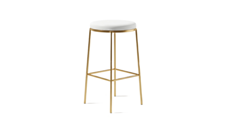 Isolated image of a gold metal stool with a white round cushion
