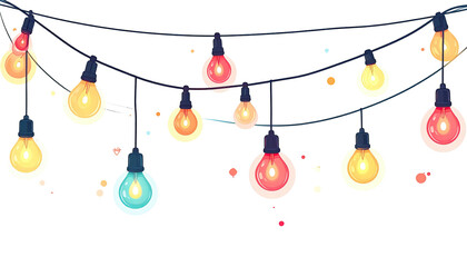 String of colorful light bulbs on a dark background