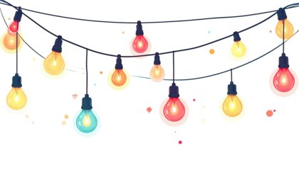 String of colorful light bulbs on a dark background