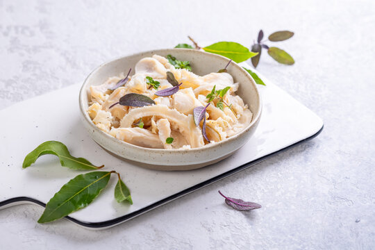 Fresh cooked tripes, cutted into stripes with herbs for cooking