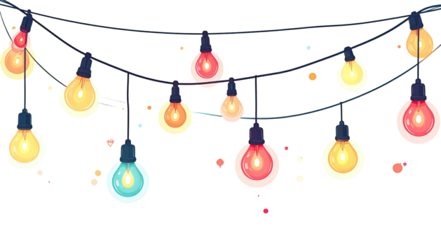 String of colorful light bulbs on a dark background