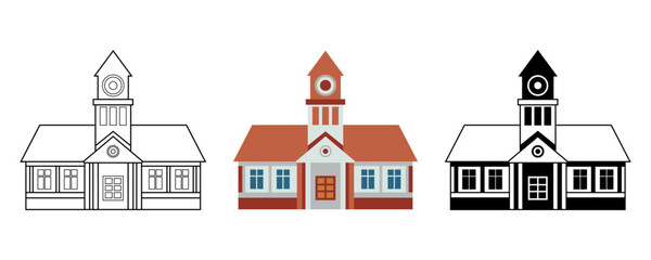School building front view isolated vector illustration