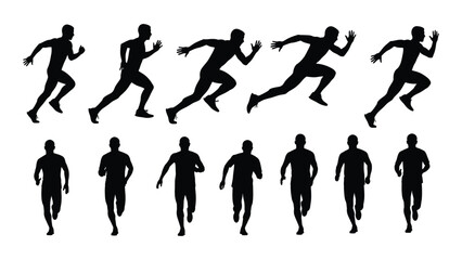 Dynamic running men silhouettes isolated on white background, Vector