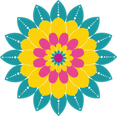 Colorful mandala flower pattern, geometric floral design, abstract vector art illustration