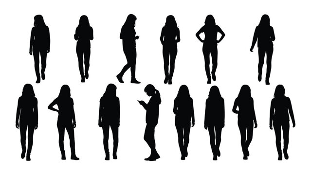 Diverse female silhouettes isolated on white background, Vector