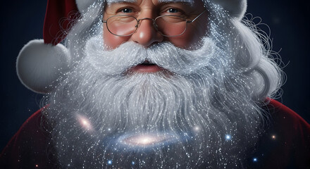 Santa Claus Beard Lit with Twinkling White Lights  Closeup