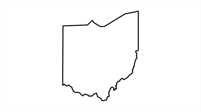 4K Ohio Map Outline Animation on White Background. USA State Border Shape Drawing Line Effect with Clean Geographic Contour Highlight