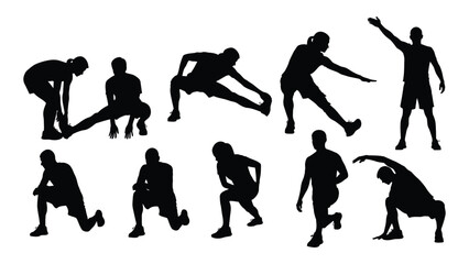 People stretching silhouettes isolated on white background, Vector