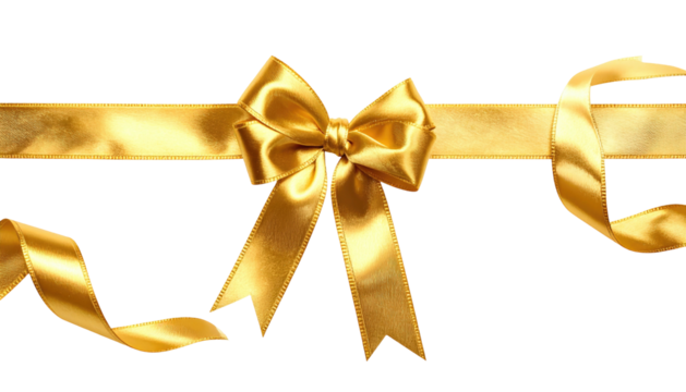 Golden silk ribbon tied in a bow, elegant and luxurious