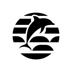 Dolphin jumping in striped circle on transparent background silhouette