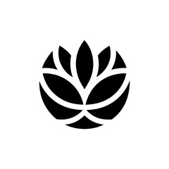 Stylized floral design in circle on transparent background silhouette