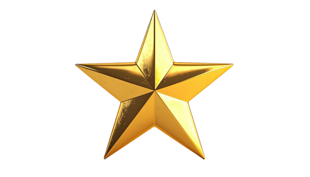 Glossy, realistic, five-point golden star on a black background