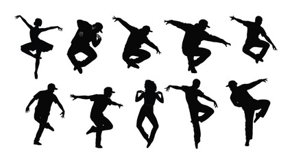Diverse dancers silhouettes collection isolated on white background, Vector