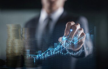 Financial Growth Chart with Businessman and Stacked Coins, Business Background