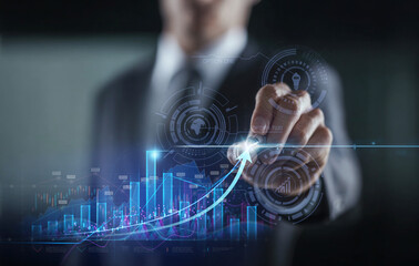 Business Growth Analysis with Digital Interface  and Businessman Background