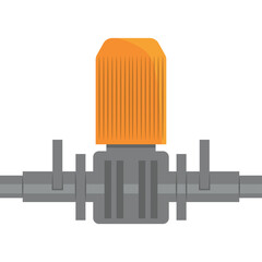 Orange Knob On Gray Industrial Pipe Fitting With Transparent Background and Simple Flat Design