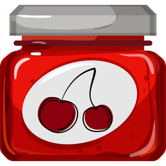 Jar Of Red Cherry Jam With White Label And Two Cherries On A Transparent Background