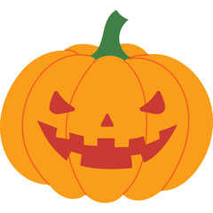 Orange Halloween Jack O Lantern Pumpkin With Carved Scary Face And Green Stem On Transparent Background Vector Illustration