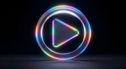 Illuminated Play Button: The glowing play symbol shines against a dark backdrop, exuding a sense of digital vibrancy, capturing modern technology and multimedia.