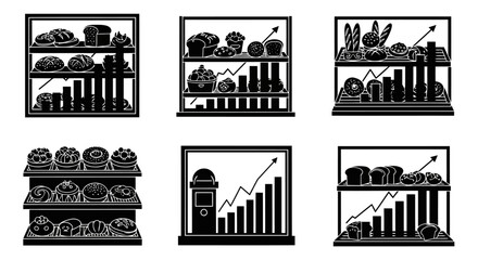 Naklejka premium Bakery Shelf Diagram Graph Business Display Pastry Bread Shop Increase Sales Market Chart Growth Food Products Illustration Vector