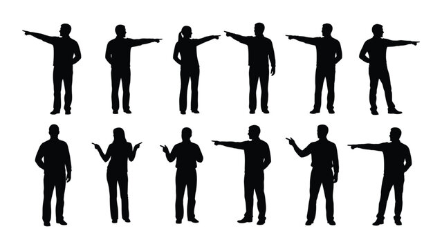 People silhouettes pointing and gesturing isolated on white background, Vector