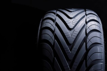 Close-Up of Car Tire Tread Pattern on Black Background