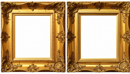 Two golden baroque frames connected, ornate details abound