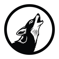 Wolf head howling black silhouette in circle vector icon