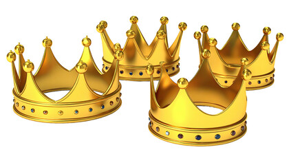 Four golden crowns, simple design, accented with small jewels