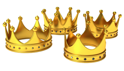 Four golden crowns, simple design, accented with small jewels