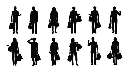 People shopping silhouettes isolated on white background, Vector