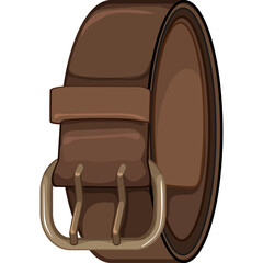 Leather Belt with Double Buckle Close Up Detailed Vector Illustration on Transparent Background