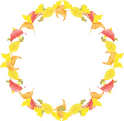 カラフルな落ち葉の丸いフレーム