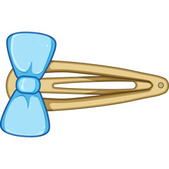 Light Blue Bow Hair Clip Accessory With Golden Metal Barrette On Transparent Background