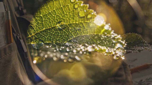 Hands holding a seedling with drawing supplies, sketch book, forest backdrop - Powered by Adobe