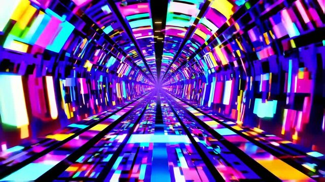 A vibrant tunnel of colored light, leading to a bright, central point
