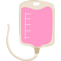 Illustration of a Pink IV Drip Bag with Clear Tubing and White Measurement Markings on a Transparent Background