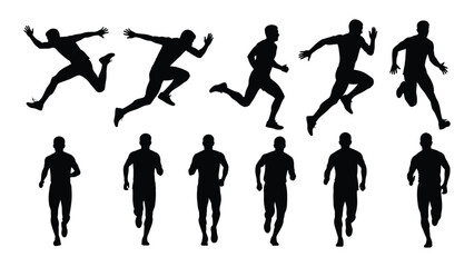 Running men silhouettes collection isolated on white background, Vector