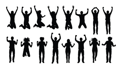 Joyful jumping people silhouettes isolated on white background, Vector