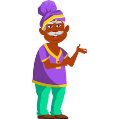 Indian Elderly Man Wearing Traditional Purple Turban and Outfit with a Friendly Gesture in a Studio Setting