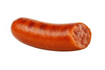 Half cooked pork sausage with grill marks on translucent background for barbecue and fast food concepts