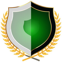 Heraldic Shield Emblem with Golden Wreath and Crossed Branches Elegant Design Representing Award Victory and Achievement Isolated on Transparent Background