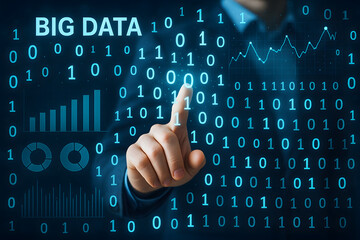 Big Data Concept: A visual representation of big data analysis, highlighting the power of data visualization and digital interaction.
