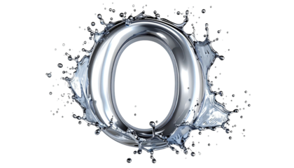 Silver "O" surrounded by splashing water, black background
